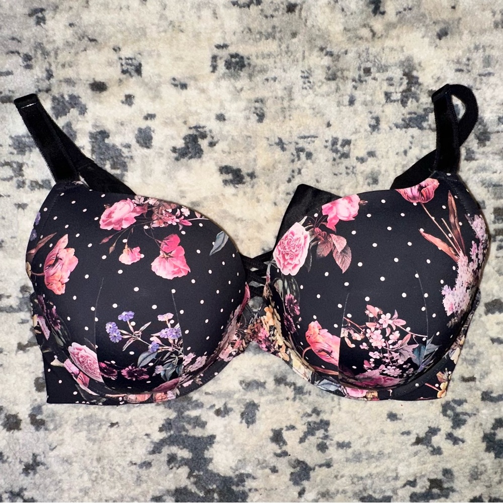 Floral Black and Pink Bra
